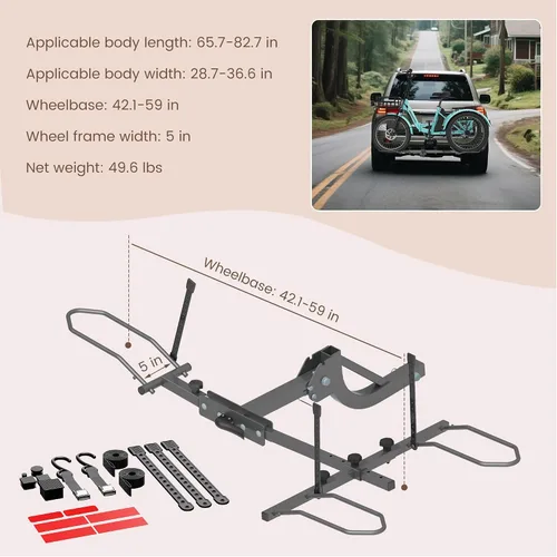 Vista 6 de ABORON Soporte para Triciclo, Soporte de Enganche para Triciclo de Neumáticos Gruesos de 5" para SUV, Camión, Furgoneta, RV, Se Ajusta a Receptor