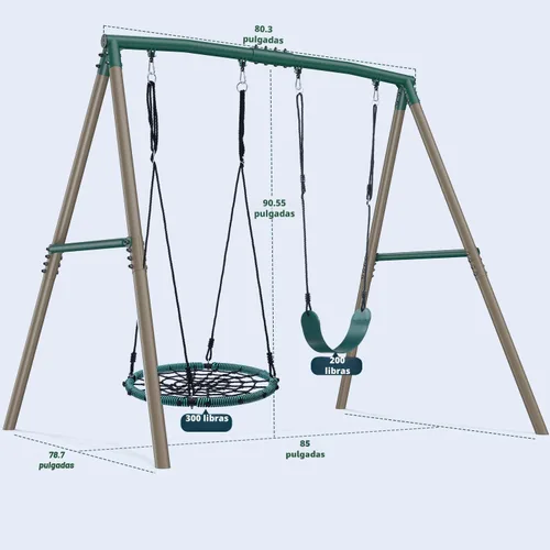 Vista 5 de Hapfan Juego de columpios de 7.5 pies de altura para patio trasero, juego de columpio resistente de 500 libras para niños y adultos con columpio