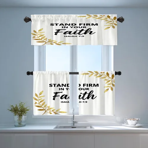 Vista 6 de Shrahala Cortinas blancas S inspiradoras para ventanas de cocina, cortinas negras con palabras cristianas para cafetería, cortinas opacas