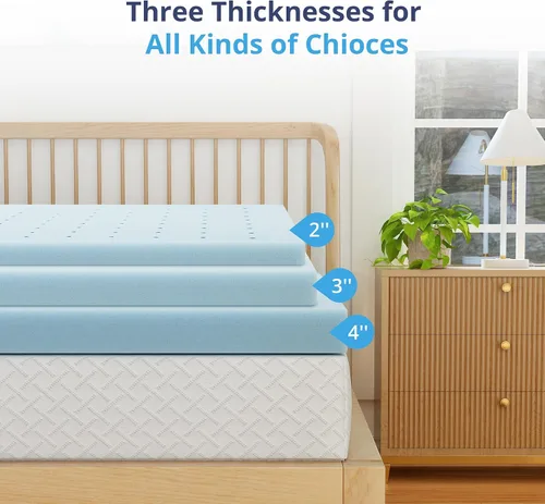 Vista 5 de EGOHOME Cubrecolchón de espuma viscoelástica individual de 2 pulgadas, con infusión de gel refrescante Azul