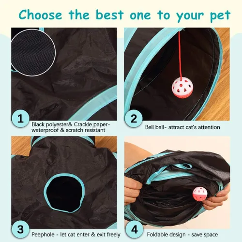 Vista 2 de Juguete de túnel para gatos de 5 vías, plegable para gatos, casa de juegos para mascotas, tubo con bolsa de almacenamiento para gatos, cachorros