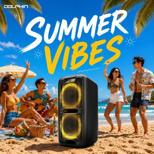 Vista 9 de Dolphin - Altavoz Bluetooth portátil con sonido activado, TWS, potentes X-Bass, woofers duales de 10 pulgadas, batería de larga duración