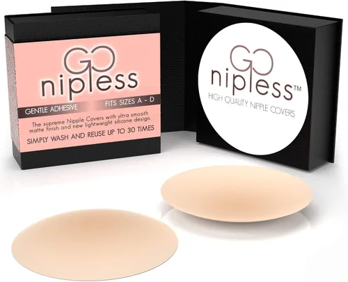 Vista 4 de Go Nipless Tapones de silicona autoadhesivos para pezones, tamaño A-DD para mujer, 2 pares, color piel, Desnudo