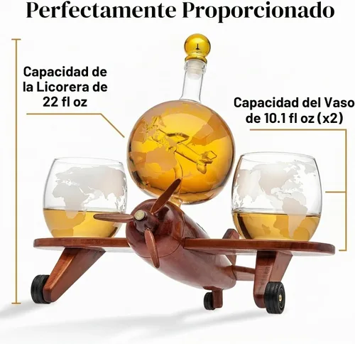 Vista 6 de Godinger - Juego de decantador de whisky, globo de avión con 2 vasos, regalo de aviación