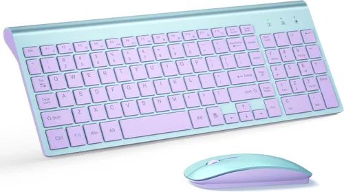Vista 7 de Combo de teclado y mouse inalámbrico ultradelgado, TopMate 2.4G, mouse USB compacto silencioso de 2400DPI y teclado con interruptor de tijera