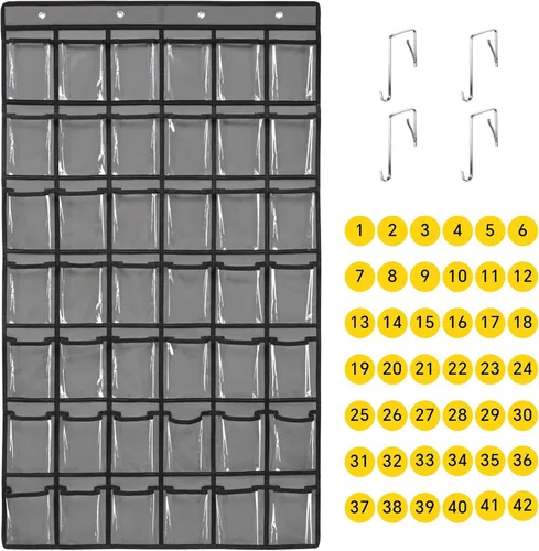 Vista 9 de SAVERHO Organizador de bolsillos con 36 bolsillos transparentes para el aula, organizador de bolsillos para sostener teléfonos celulares