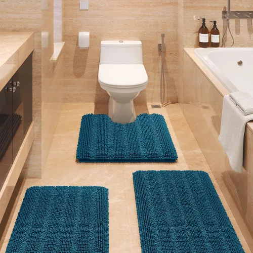 Vista 62 de ACCUMTEK - Juego de alfombras de baño a rayas beige de 3 piezas, ultrasuaves, antideslizantes de chenilla, alfombras de baño mullidas y absorbentes