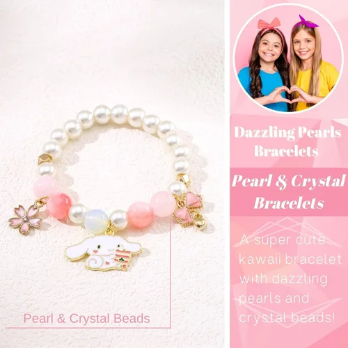 Vista 2 de BONL Lindas pulseras kawaii, lindas pulseras Kawaii de anime, regalos para niñashermanasniñosmejores amigas, cuentas de cristal de perlas
