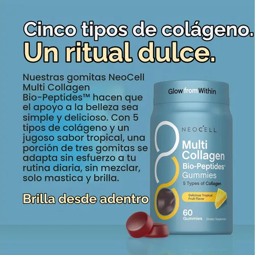Vista 7 de NeoCell Gomitas bio-péptidos de colágeno múltiple 60 unidades Sabor