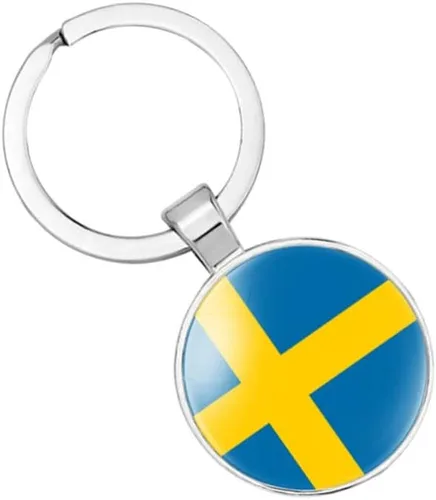 Vista 2 de vmcoatdu Llavero de bandera nacional de Suecia, regalo para hombres y mujeres, llavero de acero inoxidable y materiales de vidrio