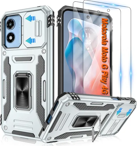 Vista 54 de Atump Funda para Motorola Moto G Play 2024 (4G) con [paquete de 2] protector de pantalla HD y cubierta para cámara deslizante, soporte de anillo