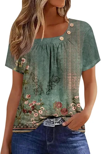 Vista 15 de Camisetas de manga corta con cuello cuadrado para mujer, blusas de trabajo informales de verano, tallas S-3XL