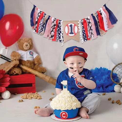 Vista 5 de Cartel de béisbol para silla alta de primer cumpleaños para niño