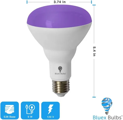 Vista 2 de BR30 - Paquete de 2 bombillas LED negras, 13 W (equivalente a 100 W) BR30 E26 para brillar en la oscuridad, nivel 385-400 nm, bombilla negra