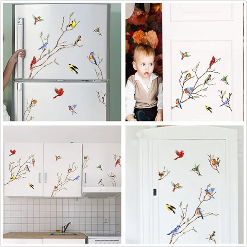 Vista 5 de Yovkky Adhesivo de 9 hojas para ventana de árbol de primavera y verano, diseño cardenal anticolisión, decoración de colibrí, pájaro azul, petirrojo