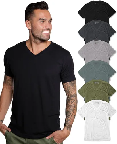 Vista 8 de Camiseta de manga corta con cuello en V para hombre, de algodón suave Sin marca - Blanco