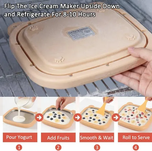 Vista 3 de Máquina de helados enrollada mejorada para niños, bandeja de helado instantánea de enfriamiento mejorado, actividad familiar, placa fría de acero