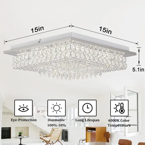 Vista 6 de Candelabros de cristal, lámpara de techo de cristal de montaje empotrado, lámpara de techo LED para pasillo, lámpara de techo moderna