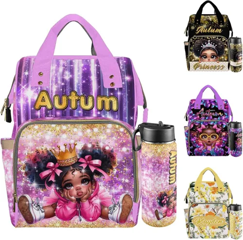 Vista 11 de Mochilas personalizadas con nombre personalizado para bebé, bolsa de pañales con monograma con bolsillos térmicos para adultos y niños, impermeable