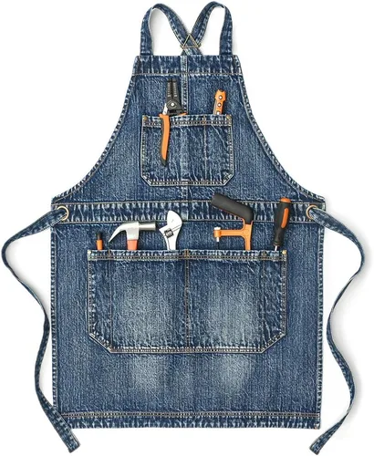 Vista 10 de Jeanerlor Delantal de trabajo de algodón con bolsillos para mujeres y hombres con correas cruzadas y ajustable S a XXXL 2 tamaños