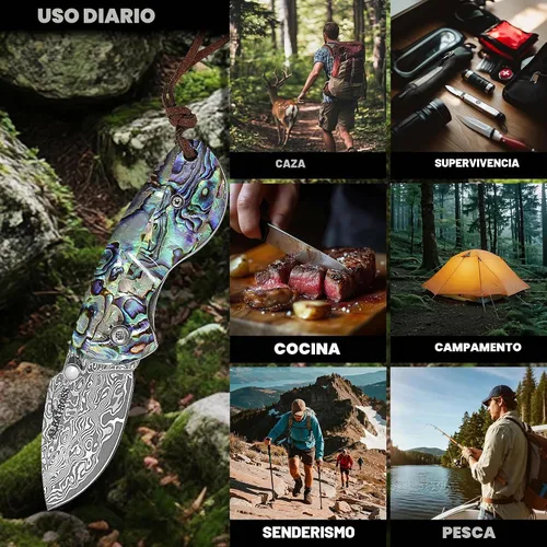 Vista 8 de ALBATROSS Mini cuchillo de bolsillo de Damasco con mango de concha de Verde
