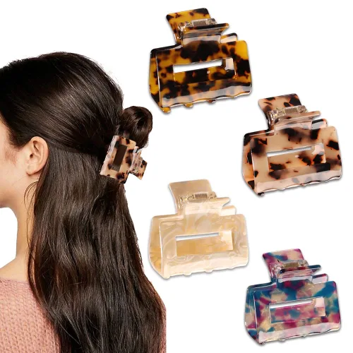 Vista 10 de Magicsky 4 pinzas para el cabello, pasadores de plátano acrílico para el cabello, pinzas de celuloide de mariposa francesa, pinzas de agarre