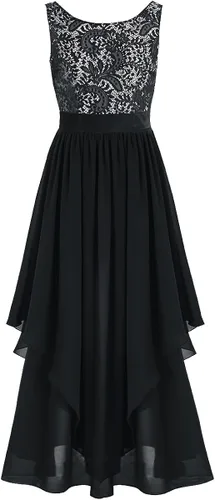 Vista 3 de YiZYiF Women's Elegant Sleeveless V-Back Black Lace Bridesmaid Maxi Long Dress