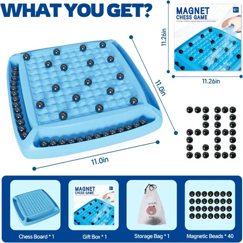 Vista 2 de Juego Magnético, Juego de Mesa Magnético Familiar para Niños y Adultos, Juego de Mesa de Ajedrez para Noche de Juegos 2-4 Jugadores (Azul)