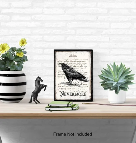 Vista 5 de Regalos de Edgar Allan Poe - El Cuervo - Nunca más - Arte de Pared de Poesía Espeluznante - Decoración de Habitación Gótica - Decoración Gótica