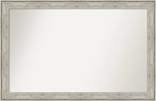 Vista 337 de Amanti Art Espejo de baño plateado para sobre el fregadero, 28 x 37 pulgadas, elegante espejo rectangular de peltre cepillado, marco de madera