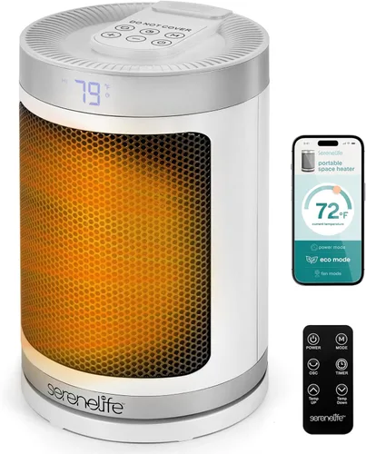 Vista 9 de SereneLife Calentador de espacio inteligente: calentador eléctrico para interiores de 1500 W con termostato, control remoto, temporizador de 12