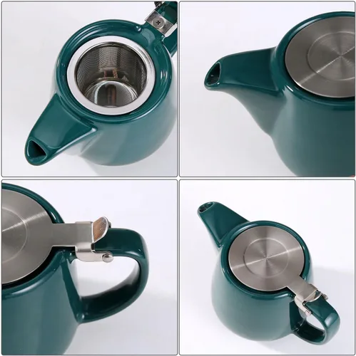Vista 3 de Tetera de cerámica con infusor de acero inoxidable, resistente al calor, perfecta para hacer té, verde, 500ml/17oz verde (Ceramic Teapot Green)