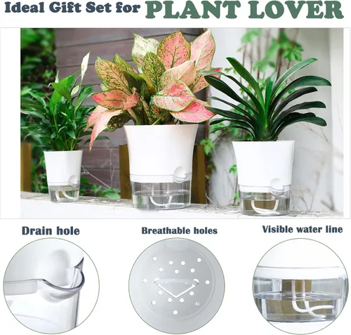 Vista 8 de Paquete de 3 macetas transparentes de riego automático de 7.8 pulgadas para plantas de interior, macetas hexagonales grandes con riego automático