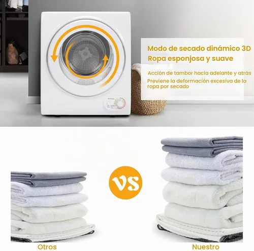 Vista 3 de ROVSUN Secadora de Ropa Portátil de 1.5 Pies Cúbicos y Lavadora Completamente Automática de 17.6 Libras, Juego Combinado de Lavadora y Secadora
