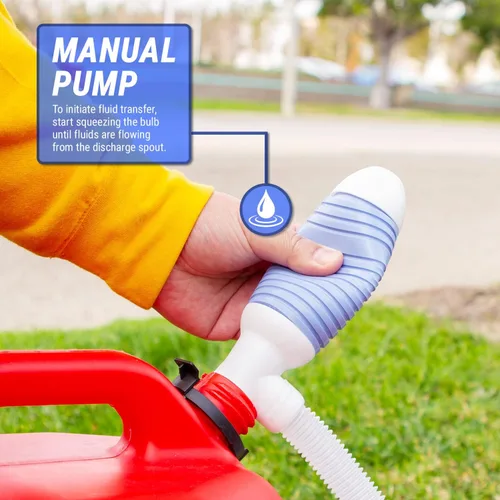 Vista 2 de TERA PUMP TRDP15 Bomba de transferencia de combustible manual de sifón de servicio pesado, flujo rápido 3.2 GPM, tubo de succión flexible, bomba