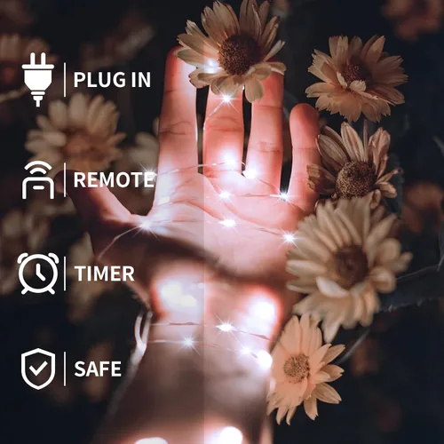 Vista 2 de 2 paquetes de luces de hadas en forma de cuerda enchufables, 33 pies, 100 micro estrellas LED impermeables para exteriores con 8 modos