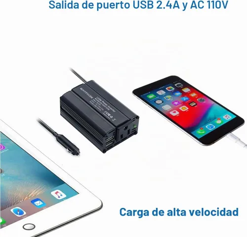 Vista 2 de Inversor de corriente de 150 W 12 V CC a 110 V AC adaptador de enchufe de coche convertidor de salida con cargador de coche de CA dual USB 2.4A