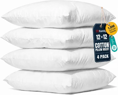 Vista 23 de Foamily Insertos de almohada 100% algodón de 12 x 12 pulgadas, rellenos de almohada para almohadas decorativas para sofá y cama, relleno de almohada