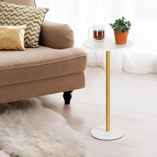 Vista 2 de Vrisa Mesa auxiliar pequeña para espacios pequeños, pedestal redondo, moderna mesa de cóctel de café Martini para sala de estar, dormitorio, sofá