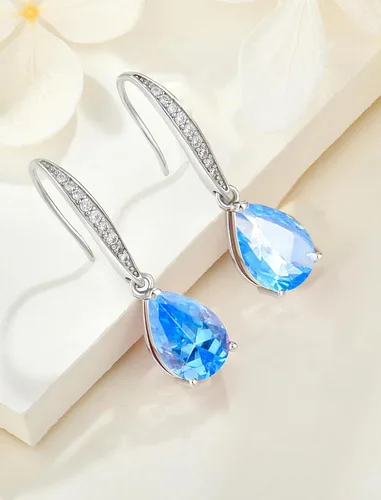 Vista 5 de JIWOY Women's Solitaire Earrings Sterling Silver Pear Shaped Brilliant Cut Birthstone Jewelry