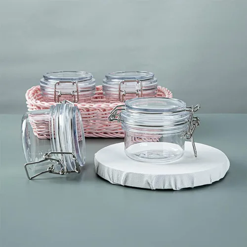 Vista 2 de 2 frascos sellados de plástico transparente de 4.1 fl oz, herméticos para almacenamiento de alimentos, tarros de boca ancha, frascos redondos