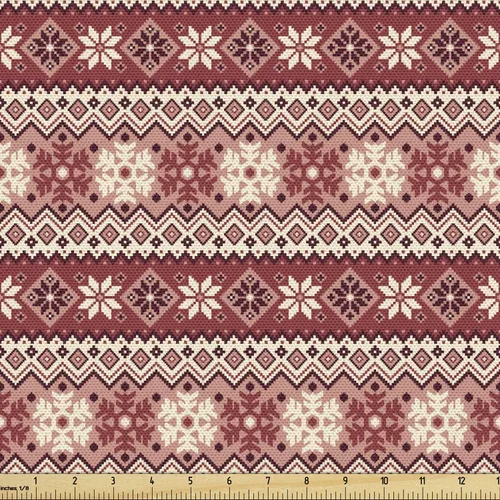 Vista 75 de Ambesonne Tela Navideña por Yarda, Tema Navideño Colorido Vivo Piñas de Pino Ramas Hombre de Jengibre Imagen de Bayas Estampada, Tela de Punto