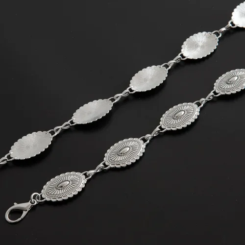 Vista 6 de Cinturón de cadena occidental para mujer, cadena de concho, ajustable, turquesa, metal, bohemio, cadena de cintura para jeans o vestidos
