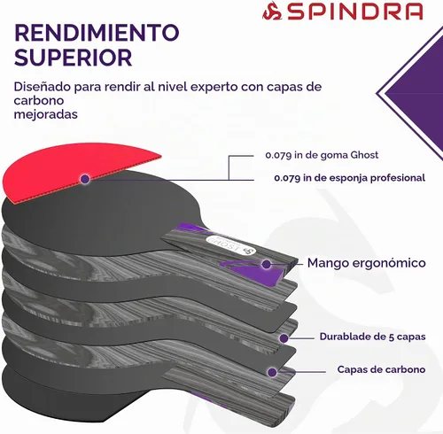 Vista 5 de Ghost Professional Competition Ping Pong Paddle y estuche de fibra de carbono Tecnología HSS para un máximo giro y control
