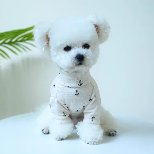 Vista 3 de Sudadera para perro, overoles para mascotas, camisa de cuello alto, suéter suave y transpirable para perro, pijama para otoño e invierno, ropa Beige