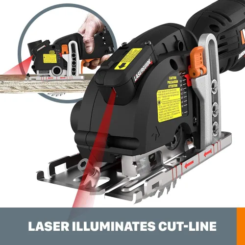 Vista 4 de Worx WX420L 3 Amp Versacut Sierra circular compacta eléctrica de 3-3/8 pulgadas con tecnología de guía láser