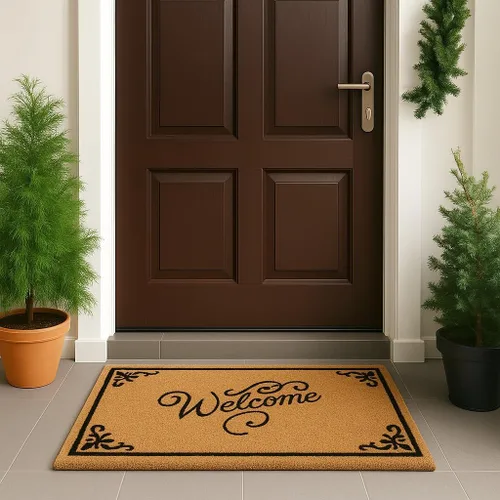 Vista 3 de LuxUrux Alfombra de Fibra de Coco de Bienvenida - Respaldo Extra Resistente, 17'' x 30'' Alfombra Natural para Puerta - Fácil de Limpiar, Hermoso