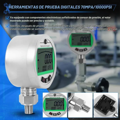 Vista 4 de Kit de manómetro digital con mangueras de prueba, kit de prueba de presión de agua de gas hidráulico con juego de retroiluminación