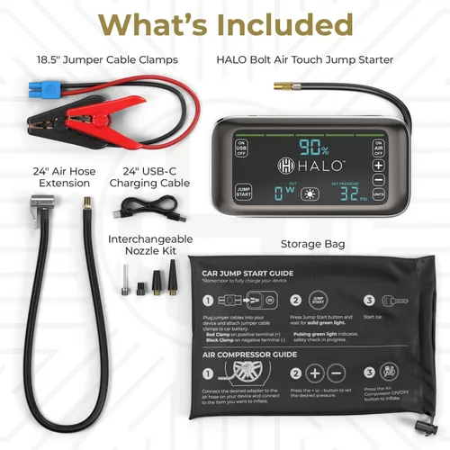 Vista 7 de HALO Bolt AIR Touch 1500A Jump Starter, Air Compressor, Power Bank, LED Light, Black