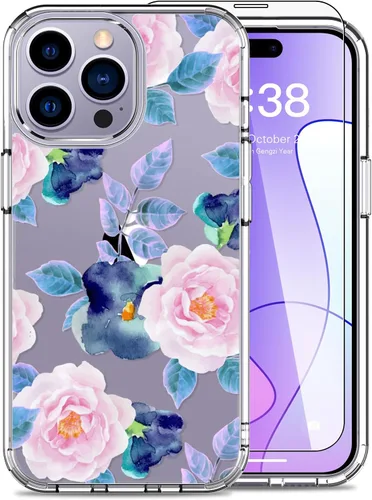 Vista 14 de LUHOURI Funda para iPhone 15 Pro Max con protector de pantalla, transparente de acrílico, diseños de moda para mujeres y niñas, funda protectora a